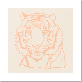 Peach Fuzz Minimal Tiger Face Posters and Art
